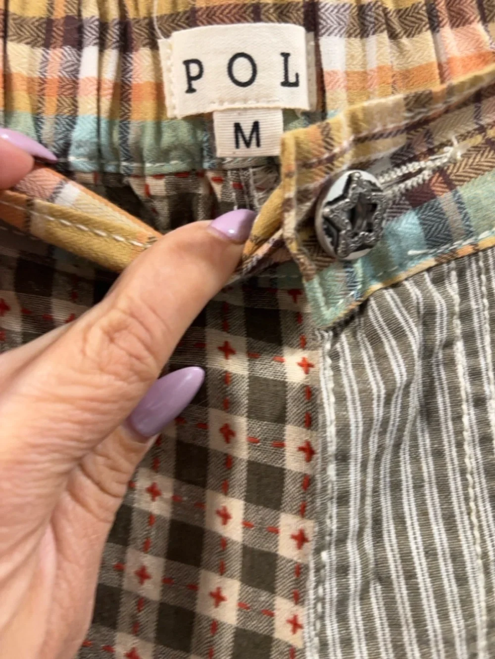 POL Patchwork Wide-Leg pants in Brown, Cream, Green - Picture 8 of 9